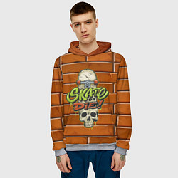 Толстовка-худи мужская Skate or Die: Skull Style, цвет: 3D-меланж — фото 2