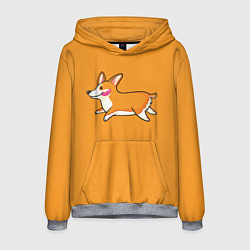 Толстовка-худи мужская Бегущий корги, цвет: 3D-меланж