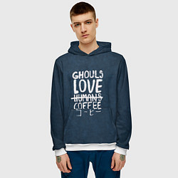 Толстовка-худи мужская Ghouls Love Coffee, цвет: 3D-белый — фото 2