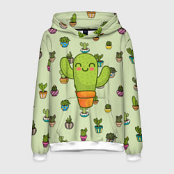 Толстовка-худи мужская Веселый кактус, цвет: 3D-белый