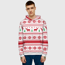 Толстовка-худи мужская Новогодние олени, цвет: 3D-белый — фото 2