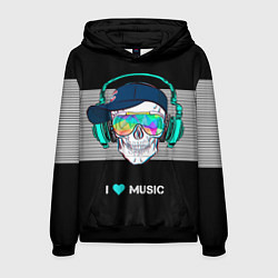 Толстовка-худи мужская I like music - skull, цвет: 3D-черный