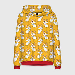 Толстовка-худи мужская Корги паттерн, цвет: 3D-красный