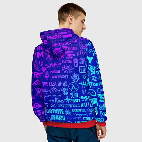 Мужская толстовка Неоновые геймерские лого / 3D-Красный – фото 4