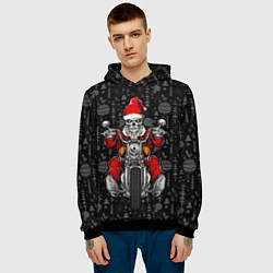 Толстовка-худи мужская Santa skeleton on a motorcycle, цвет: 3D-черный — фото 2