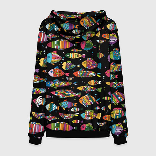 Мужская толстовка Разноцветные рыбы - черный фон / 3D-Черный – фото 2