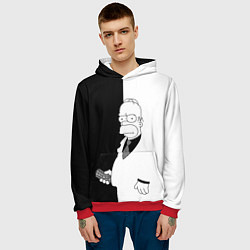 Толстовка-худи мужская Гомер Симпсон - в смокинге - black and white, цвет: 3D-красный — фото 2