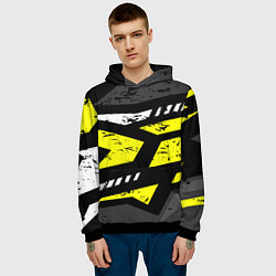 Толстовка-худи мужская Black yellow abstract sport style, цвет: 3D-черный — фото 2