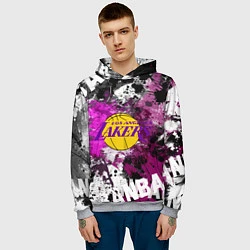 Толстовка-худи мужская Лос-Анджелес Лейкерс, Los Angeles Lakers, цвет: 3D-меланж — фото 2