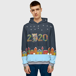 Толстовка-худи мужская Новый Год 2020, цвет: 3D-меланж — фото 2