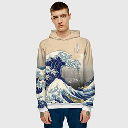 Толстовка-худи мужская Kanagawa Wave Art, цвет: 3D-белый — фото 2