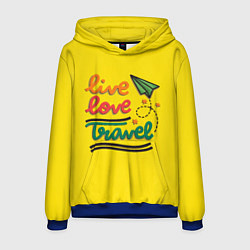 Толстовка-худи мужская Жизнь, любовь, путешествия, цвет: 3D-синий