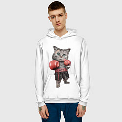 Толстовка-худи мужская Кот боксёр, цвет: 3D-белый — фото 2