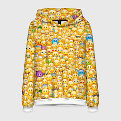 Толстовка-худи мужская Смайлики Emoji, цвет: 3D-белый