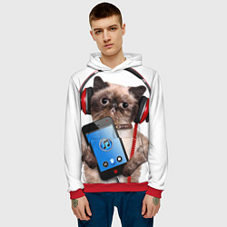 Толстовка-худи мужская Кот в наушниках, цвет: 3D-красный — фото 2