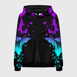 Толстовка-худи мужская Бабочки в неоне, цвет: 3D-черный