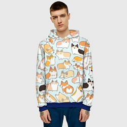 Толстовка-худи мужская Милые корги, цвет: 3D-синий — фото 2