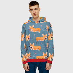 Толстовка-худи мужская Корги с бабочкой, цвет: 3D-красный — фото 2