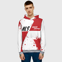 Толстовка-худи мужская HLS - здоровый образ жизни, цвет: 3D-меланж — фото 2