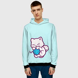 Толстовка-худи мужская Белый котенок с клубком милый, цвет: 3D-черный — фото 2