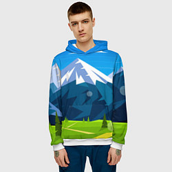 Толстовка-худи мужская Горы пейзаж природа вектор, цвет: 3D-белый — фото 2