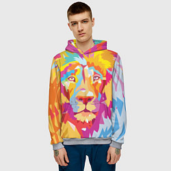 Толстовка-худи мужская Акварельный лев, цвет: 3D-меланж — фото 2