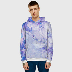 Толстовка-худи мужская Разводы сиреневой краской, цвет: 3D-белый — фото 2