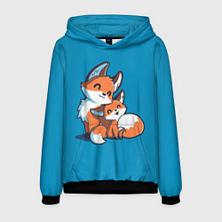 Толстовка-худи мужская Лисья семья, цвет: 3D-черный