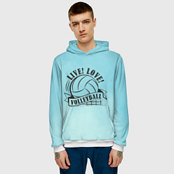 Толстовка-худи мужская LIVE! LOVE! VOLLEYBALL!, цвет: 3D-белый — фото 2