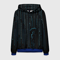 Толстовка-худи мужская Двоичный дождь, матрица, цвет: 3D-синий