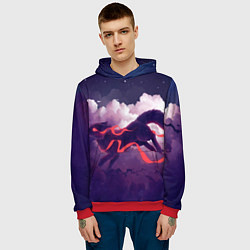 Толстовка-худи мужская Лиса бежит по облакам, цвет: 3D-красный — фото 2