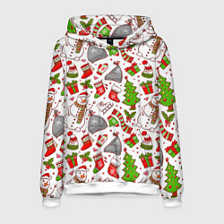 Толстовка-худи мужская Новогодний фон, цвет: 3D-белый