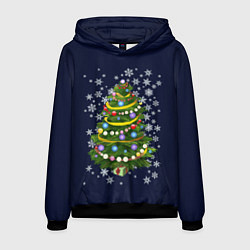 Толстовка-худи мужская Новогодняя Ёлка, цвет: 3D-черный
