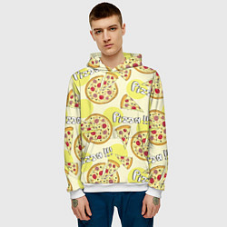 Толстовка-худи мужская Узор - Пицца на желтом, цвет: 3D-белый — фото 2