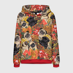 Толстовка-худи мужская Мопсики Цветочки, цвет: 3D-красный