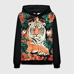 Толстовка-худи мужская Огненный Тигр в Цветах, цвет: 3D-черный