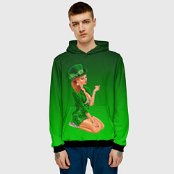 Толстовка-худи мужская Девушка лепрекон в зеленом, цвет: 3D-черный — фото 2