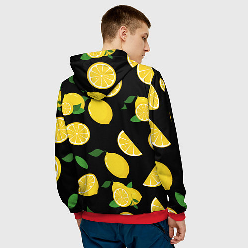 Мужская толстовка Лимоны на чёрном / 3D-Красный – фото 4