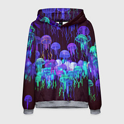 Толстовка-худи мужская Неоновые медузы, цвет: 3D-меланж