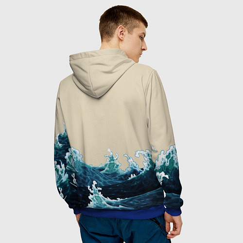 Мужская толстовка Японский Стиль Волны и Солнце / 3D-Синий – фото 4
