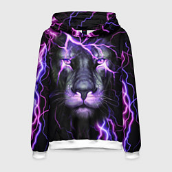 Толстовка-худи мужская НЕОНОВЫЙ ЛЕВ NEON LION, цвет: 3D-белый