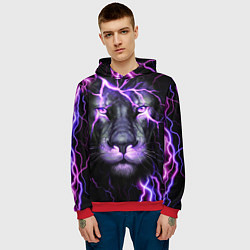 Толстовка-худи мужская НЕОНОВЫЙ ЛЕВ NEON LION, цвет: 3D-красный — фото 2