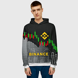 Толстовка-худи мужская BINANCE БИНАНС ГРАФИК, цвет: 3D-белый — фото 2