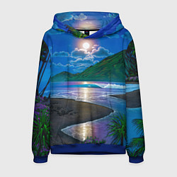 Толстовка-худи мужская Гавайский пейзаж, цвет: 3D-синий