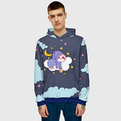 Толстовка-худи мужская Сонный ленивец, цвет: 3D-синий — фото 2