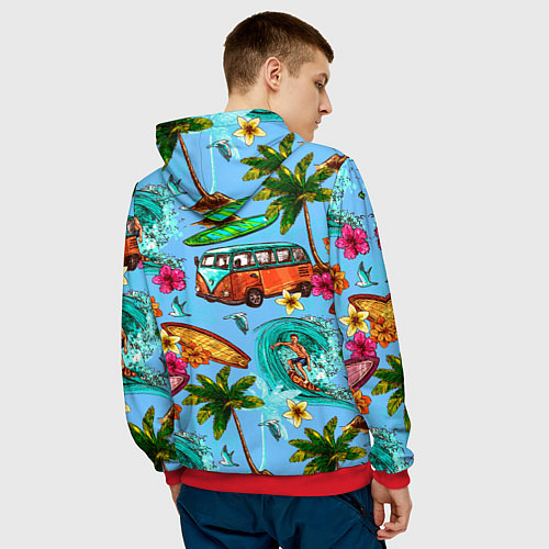 Мужская толстовка Пальмы, волны, серфинг / 3D-Красный – фото 4