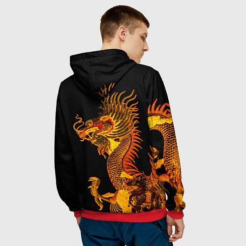 Мужская толстовка Золотой китайский дракон / 3D-Красный – фото 4