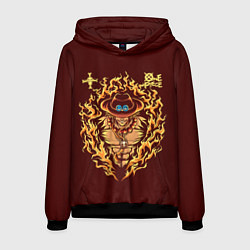 Толстовка-худи мужская One Piece Портгас Д Эйс в огне, цвет: 3D-черный