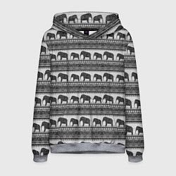 Толстовка-худи мужская Черно-белый узор слоны, цвет: 3D-меланж