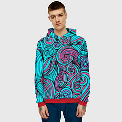 Толстовка-худи мужская Синие листья, цвет: 3D-красный — фото 2